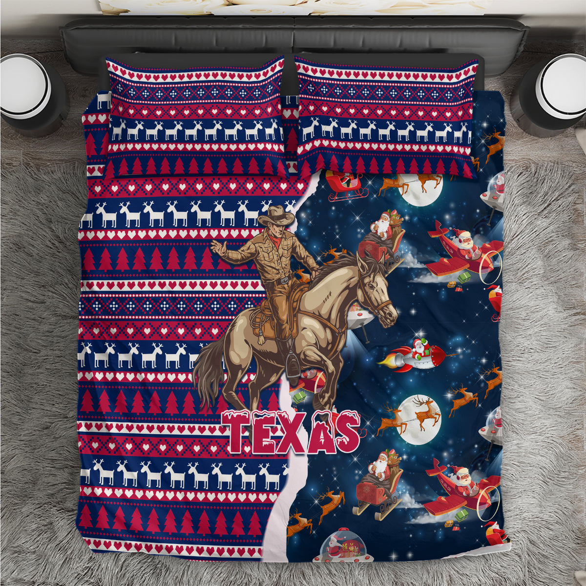 Custom Texas Christmas Bedding Set Cowboy With Santa Claus In Space - Wonder Print Shop