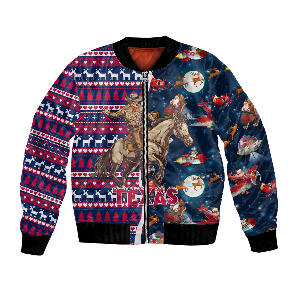 Custom Texas Christmas Bomber Jacket Cowboy With Santa Claus In Space - Wonder Print Shop