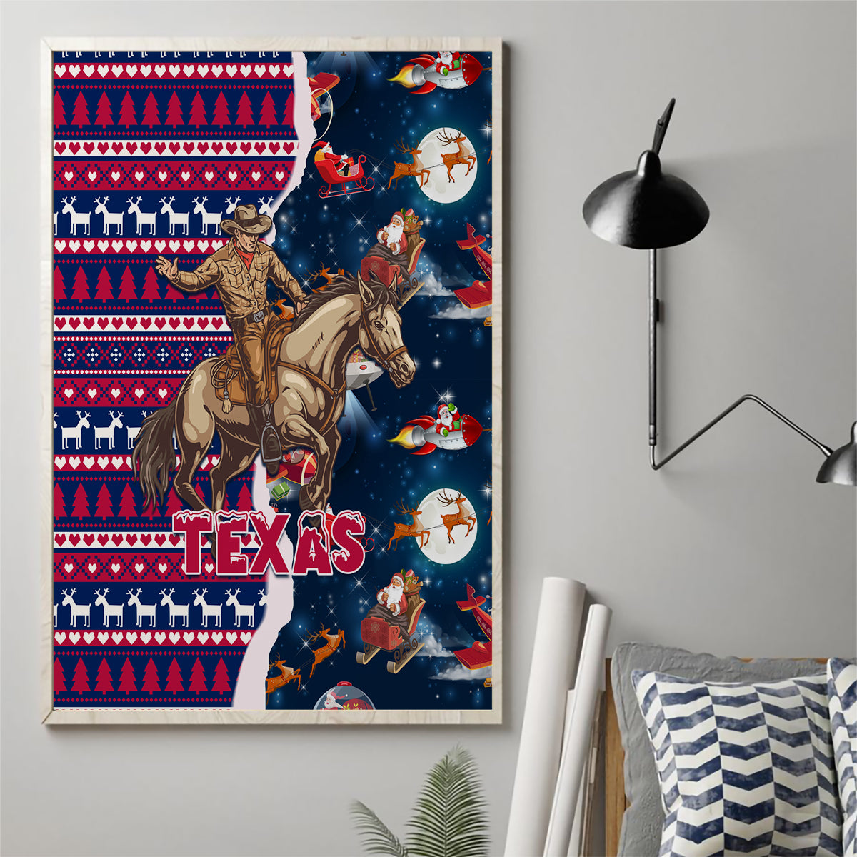 Custom Texas Christmas Canvas Wall Art Cowboy With Santa Claus In Space - Wonder Print Shop