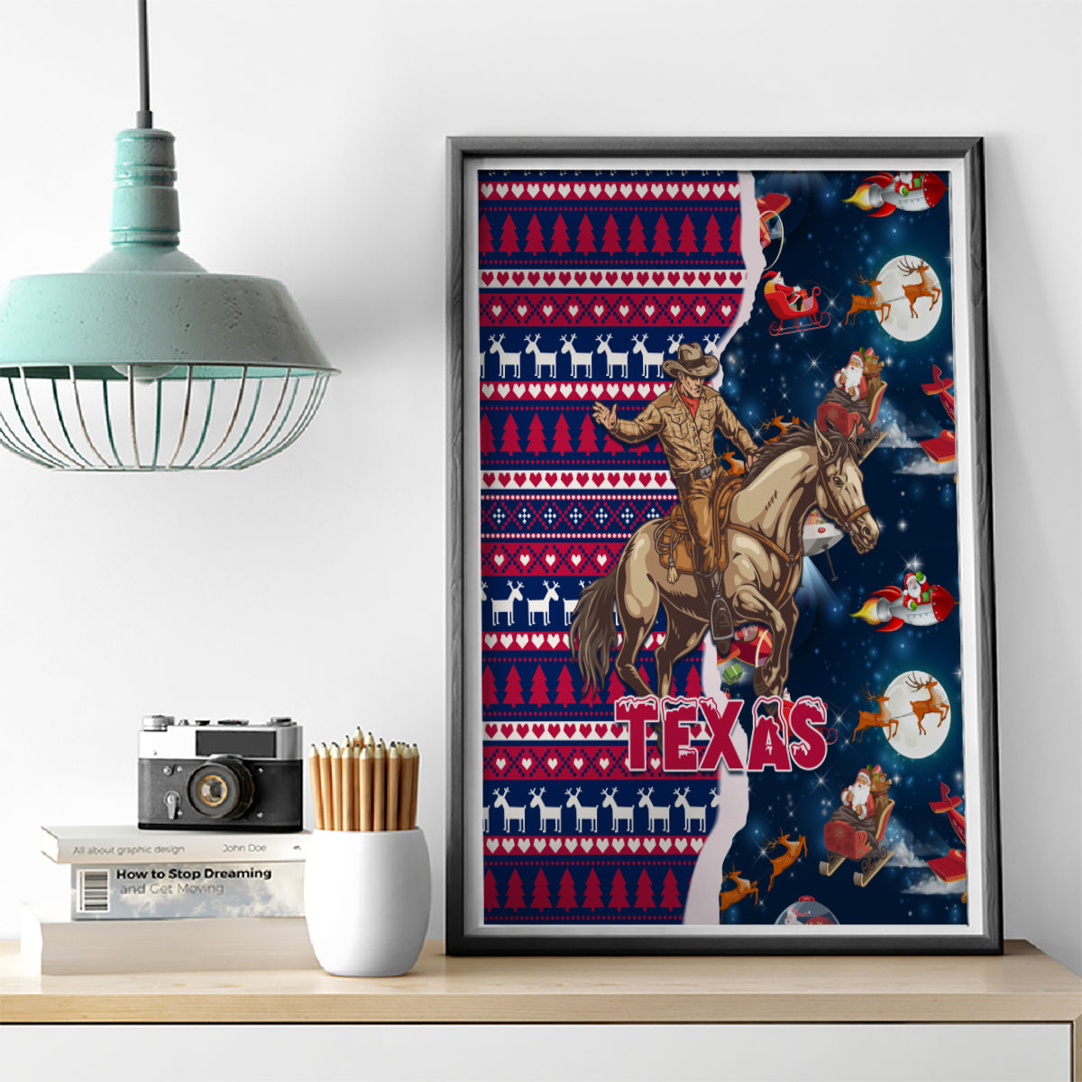 Custom Texas Christmas Canvas Wall Art Cowboy With Santa Claus In Space - Wonder Print Shop