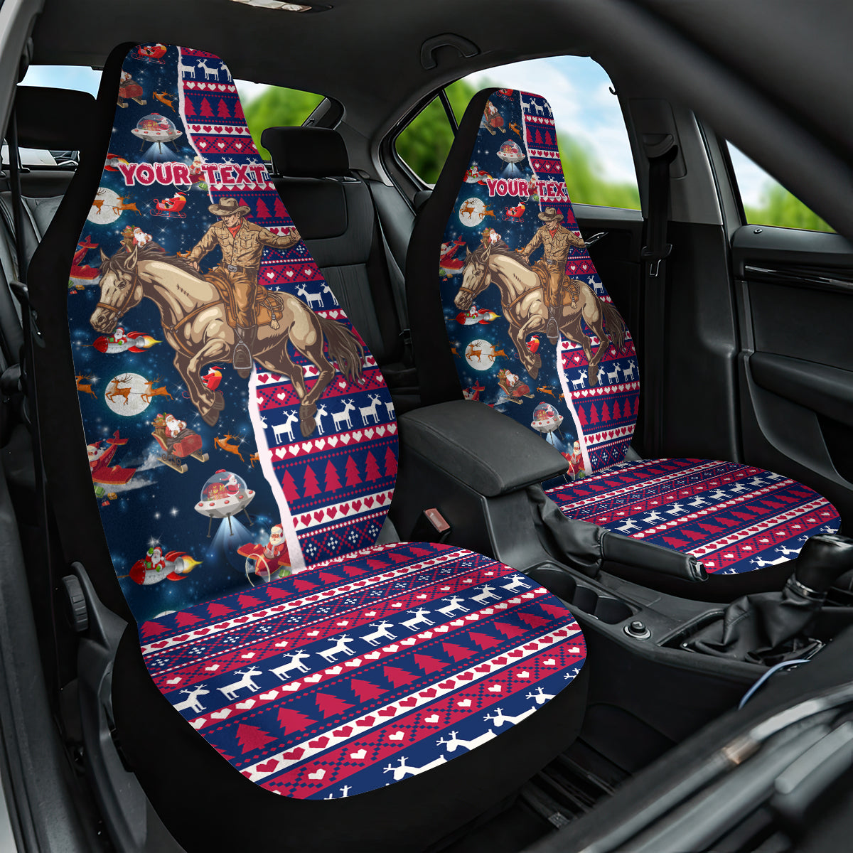 Custom Texas Christmas Car Seat Cover Cowboy With Santa Claus In Space - Wonder Print Shop