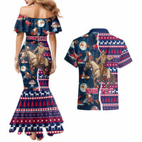 Custom Texas Christmas Couples Matching Mermaid Dress and Hawaiian Shirt Cowboy With Santa Claus In Space - Wonder Print Shop