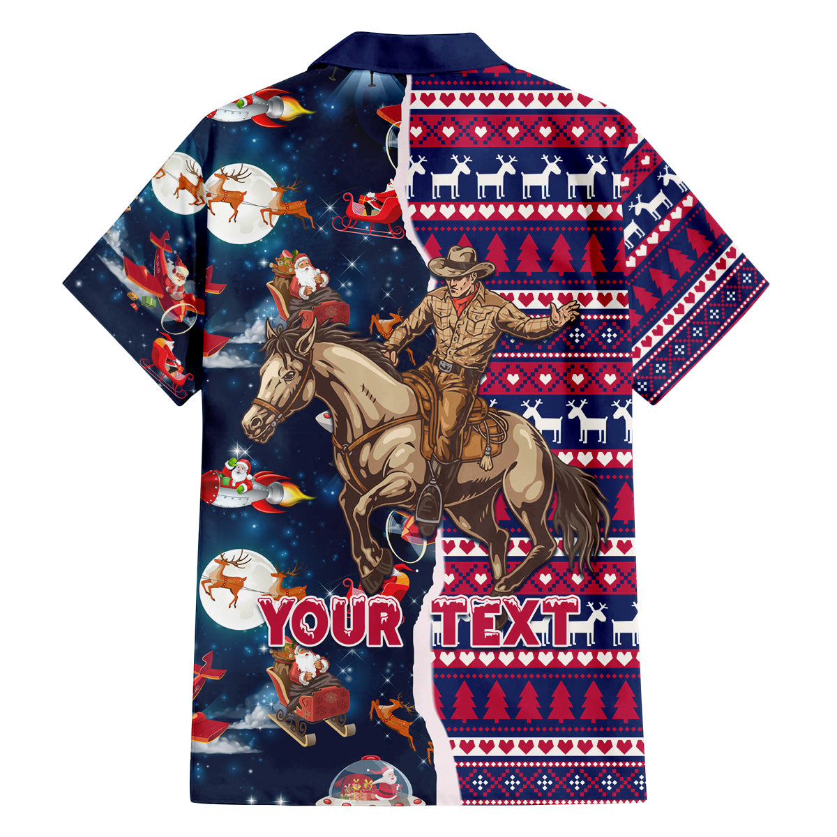 Custom Texas Christmas Family Matching Long Sleeve Bodycon Dress and Hawaiian Shirt Cowboy With Santa Claus In Space - Wonder Print Shop