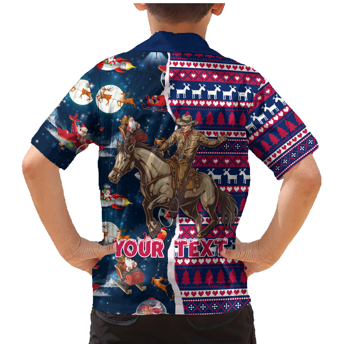 Custom Texas Christmas Family Matching Mermaid Dress and Hawaiian Shirt Cowboy With Santa Claus In Space - Wonder Print Shop