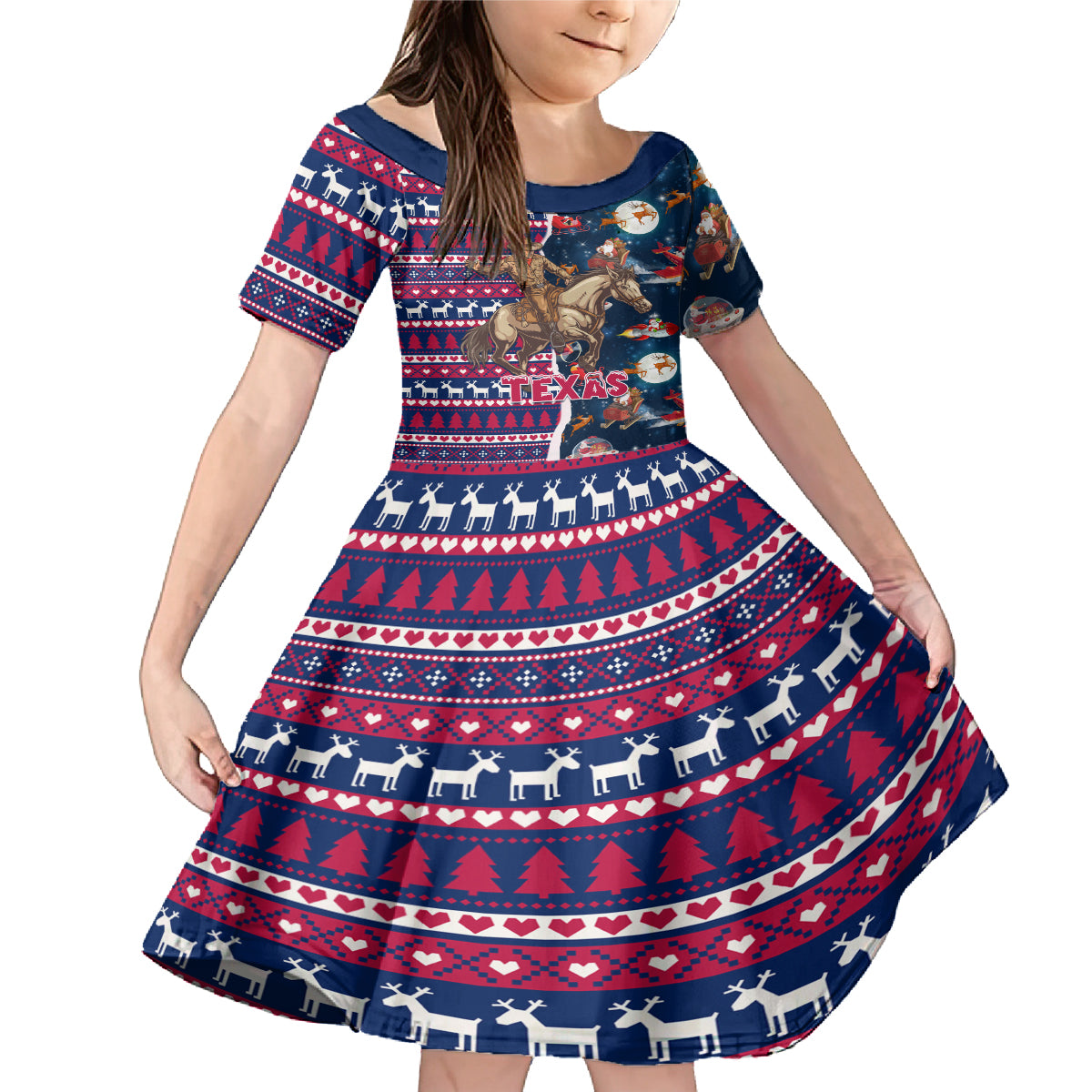 Custom Texas Christmas Family Matching Mermaid Dress and Hawaiian Shirt Cowboy With Santa Claus In Space - Wonder Print Shop