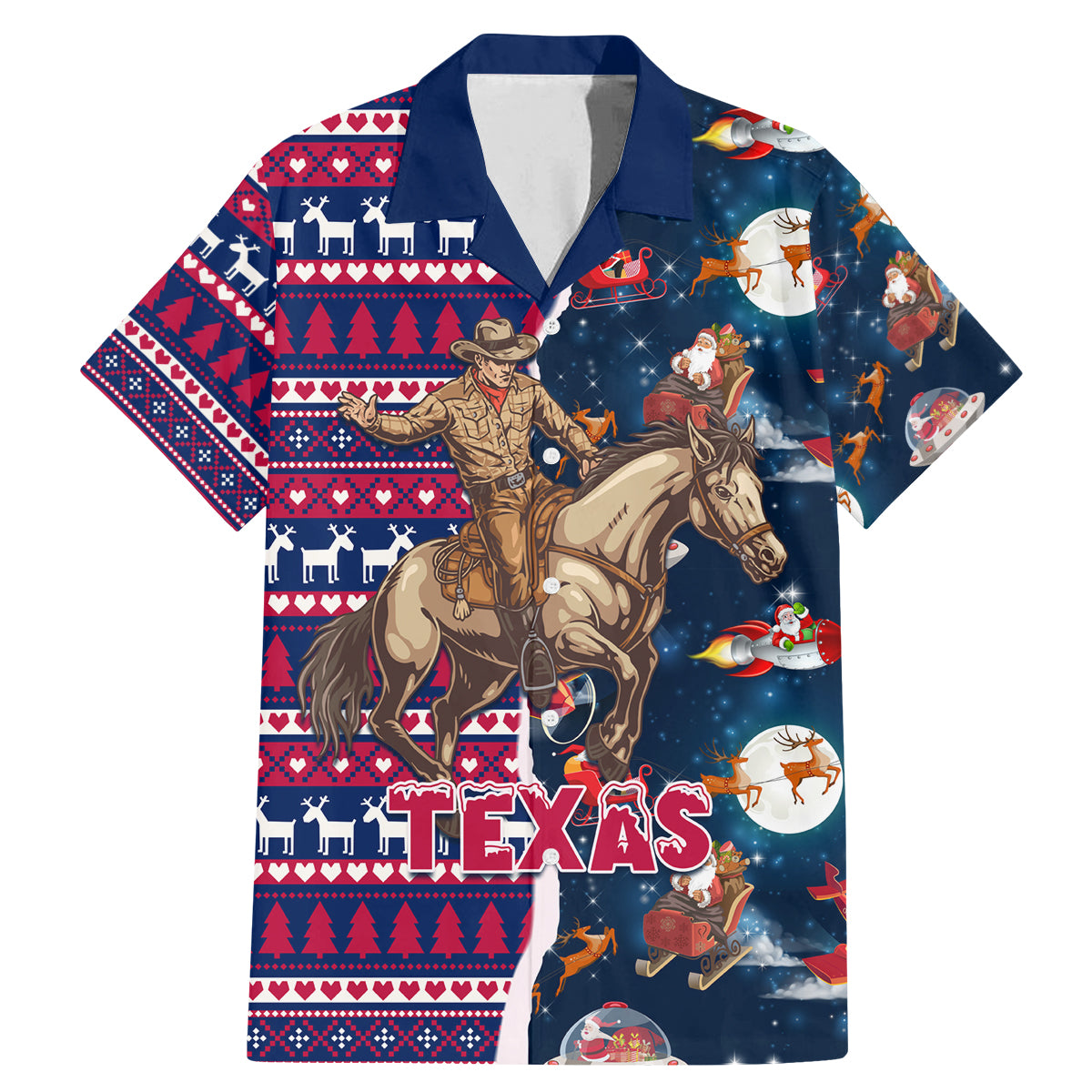 Custom Texas Christmas Family Matching Mermaid Dress and Hawaiian Shirt Cowboy With Santa Claus In Space - Wonder Print Shop