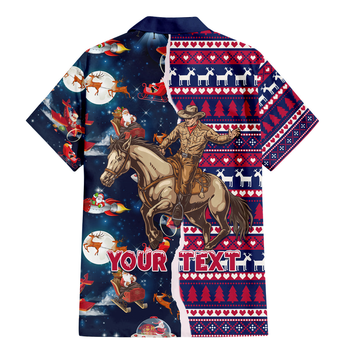 Custom Texas Christmas Family Matching Mermaid Dress and Hawaiian Shirt Cowboy With Santa Claus In Space - Wonder Print Shop