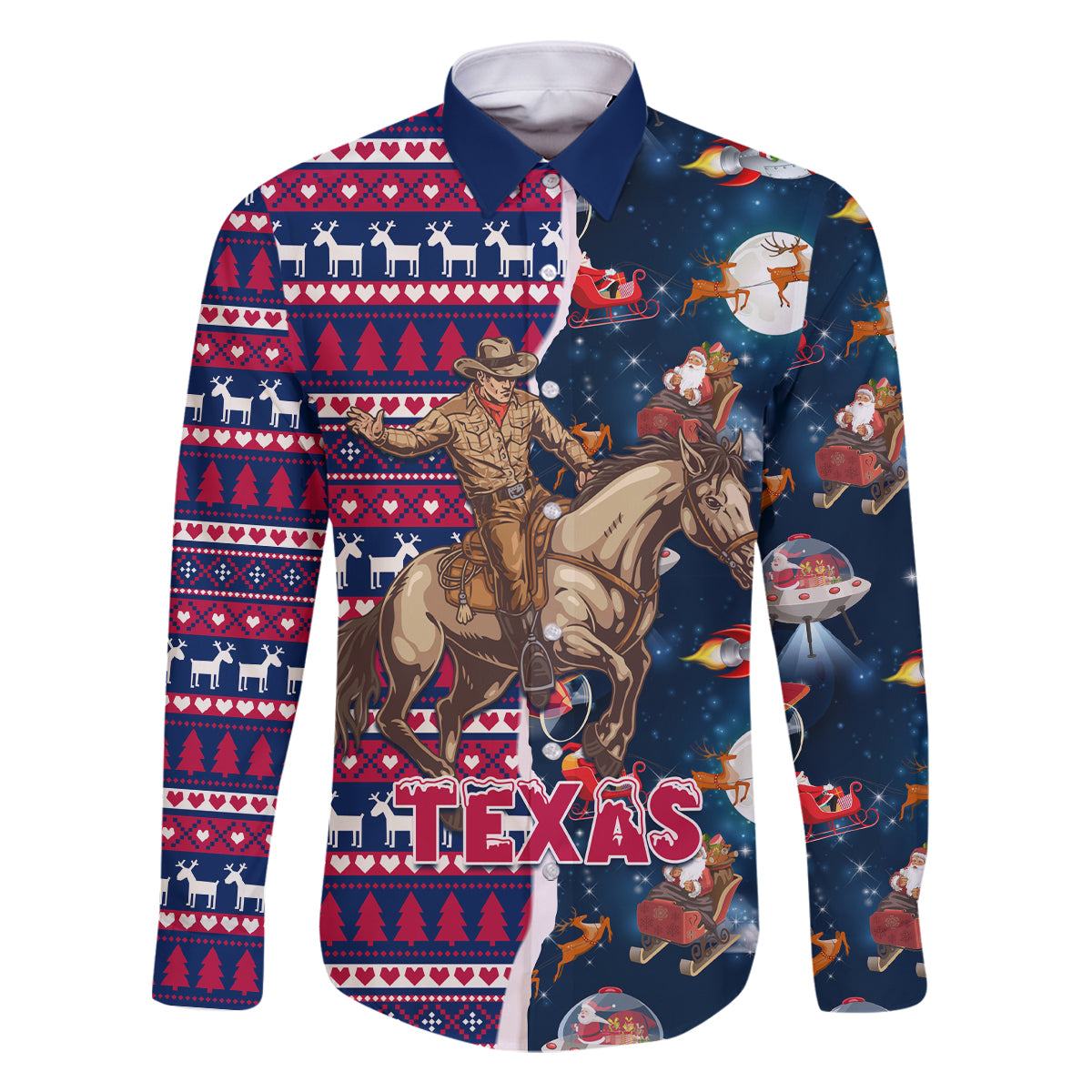 Custom Texas Christmas Family Matching Mermaid Dress and Hawaiian Shirt Cowboy With Santa Claus In Space - Wonder Print Shop
