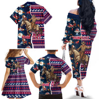 Custom Texas Christmas Family Matching Off Shoulder Long Sleeve Dress and Hawaiian Shirt Cowboy With Santa Claus In Space - Wonder Print Shop