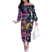 Custom Texas Christmas Family Matching Off Shoulder Long Sleeve Dress and Hawaiian Shirt Cowboy With Santa Claus In Space - Wonder Print Shop