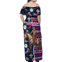 Custom Texas Christmas Family Matching Off Shoulder Maxi Dress and Hawaiian Shirt Cowboy With Santa Claus In Space - Wonder Print Shop