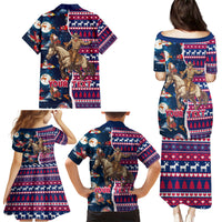 Custom Texas Christmas Family Matching Puletasi Dress and Hawaiian Shirt Cowboy With Santa Claus In Space - Wonder Print Shop