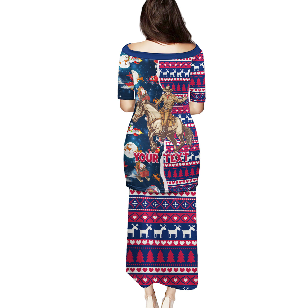 Custom Texas Christmas Family Matching Puletasi Dress and Hawaiian Shirt Cowboy With Santa Claus In Space - Wonder Print Shop