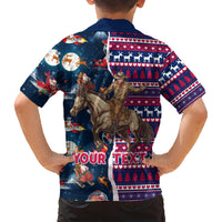 Custom Texas Christmas Family Matching Short Sleeve Bodycon Dress and Hawaiian Shirt Cowboy With Santa Claus In Space - Wonder Print Shop