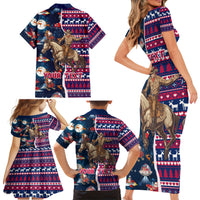 Custom Texas Christmas Family Matching Short Sleeve Bodycon Dress and Hawaiian Shirt Cowboy With Santa Claus In Space - Wonder Print Shop