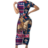 Custom Texas Christmas Family Matching Short Sleeve Bodycon Dress and Hawaiian Shirt Cowboy With Santa Claus In Space - Wonder Print Shop