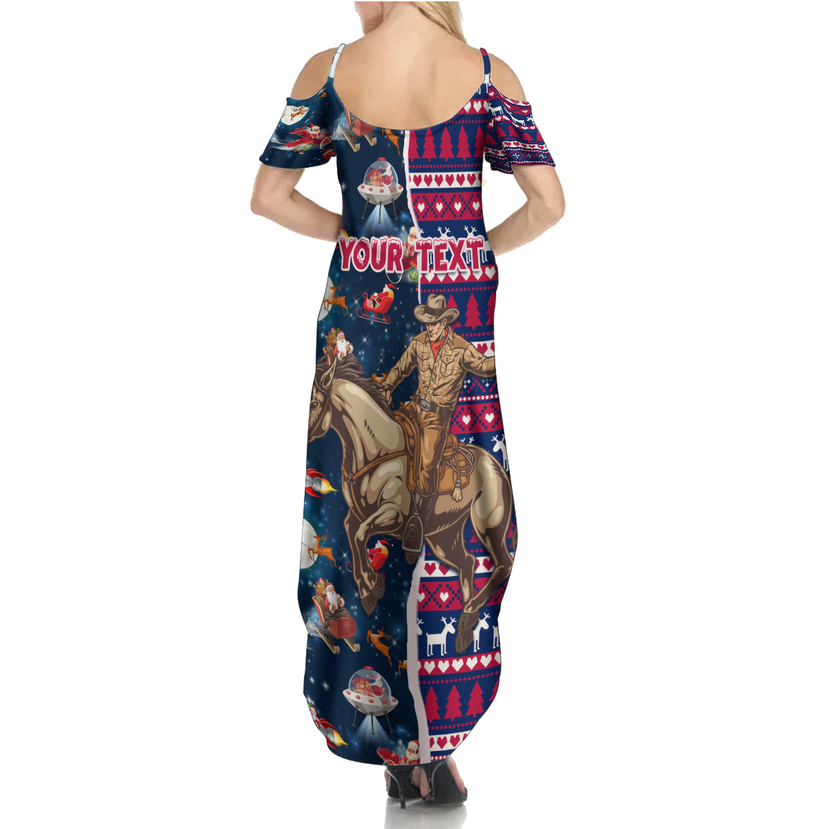 Custom Texas Christmas Family Matching Summer Maxi Dress and Hawaiian Shirt Cowboy With Santa Claus In Space - Wonder Print Shop