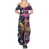 Custom Texas Christmas Family Matching Summer Maxi Dress and Hawaiian Shirt Cowboy With Santa Claus In Space - Wonder Print Shop