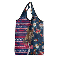 Custom Texas Christmas Grocery Bag Cowboy With Santa Claus In Space