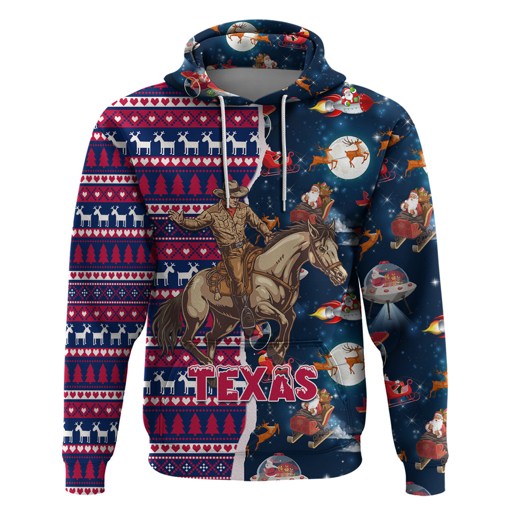 Custom Texas Christmas Hoodie Cowboy With Santa Claus In Space - Wonder Print Shop