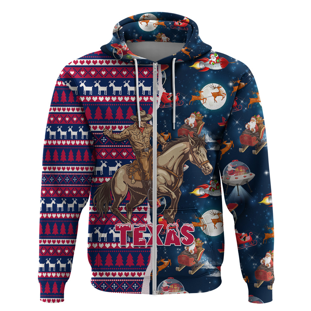 Custom Texas Christmas Hoodie Cowboy With Santa Claus In Space - Wonder Print Shop