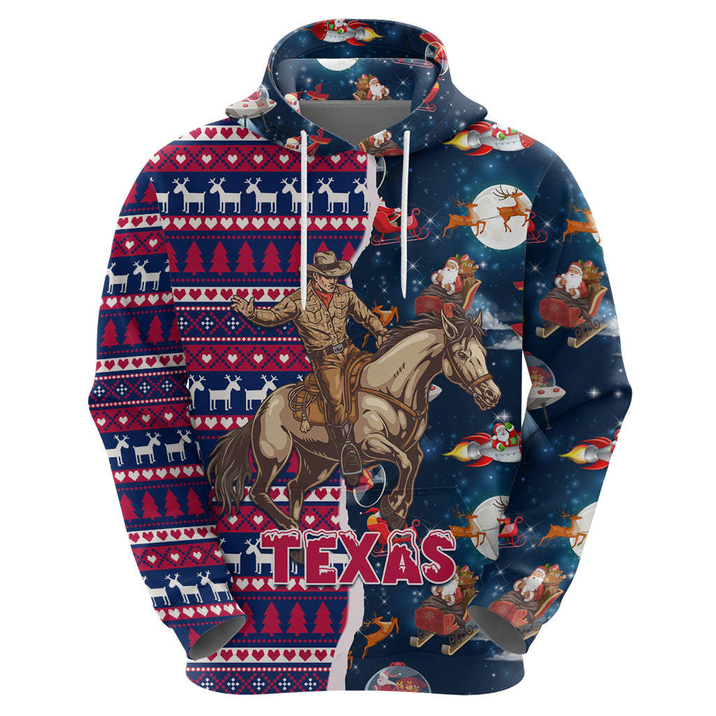 Custom Texas Christmas Hoodie Cowboy With Santa Claus In Space - Wonder Print Shop