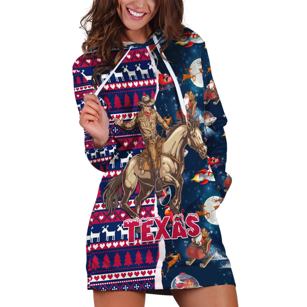 Custom Texas Christmas Hoodie Dress Cowboy With Santa Claus In Space - Wonder Print Shop
