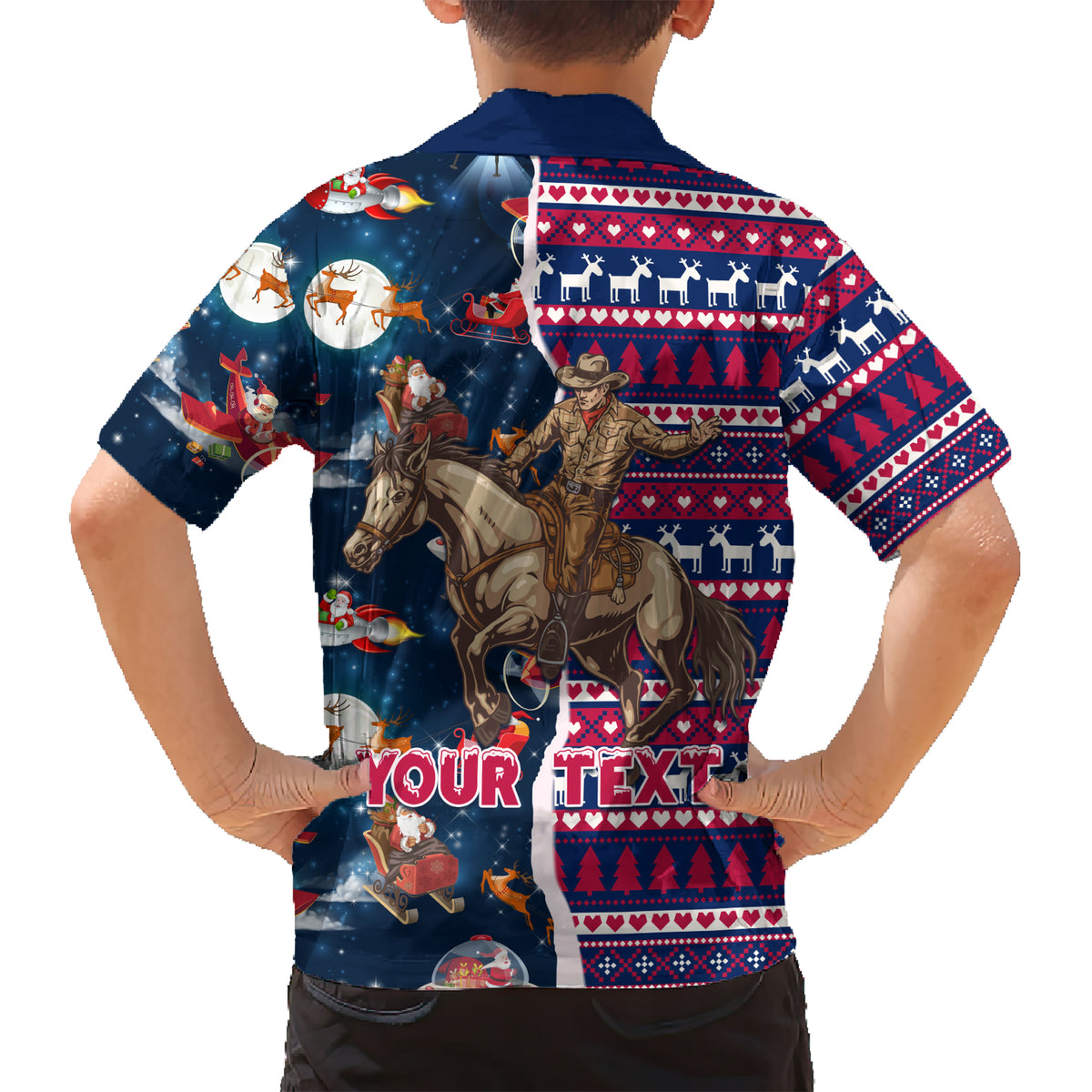 Custom Texas Christmas Kid Hawaiian Shirt Cowboy With Santa Claus In Space - Wonder Print Shop