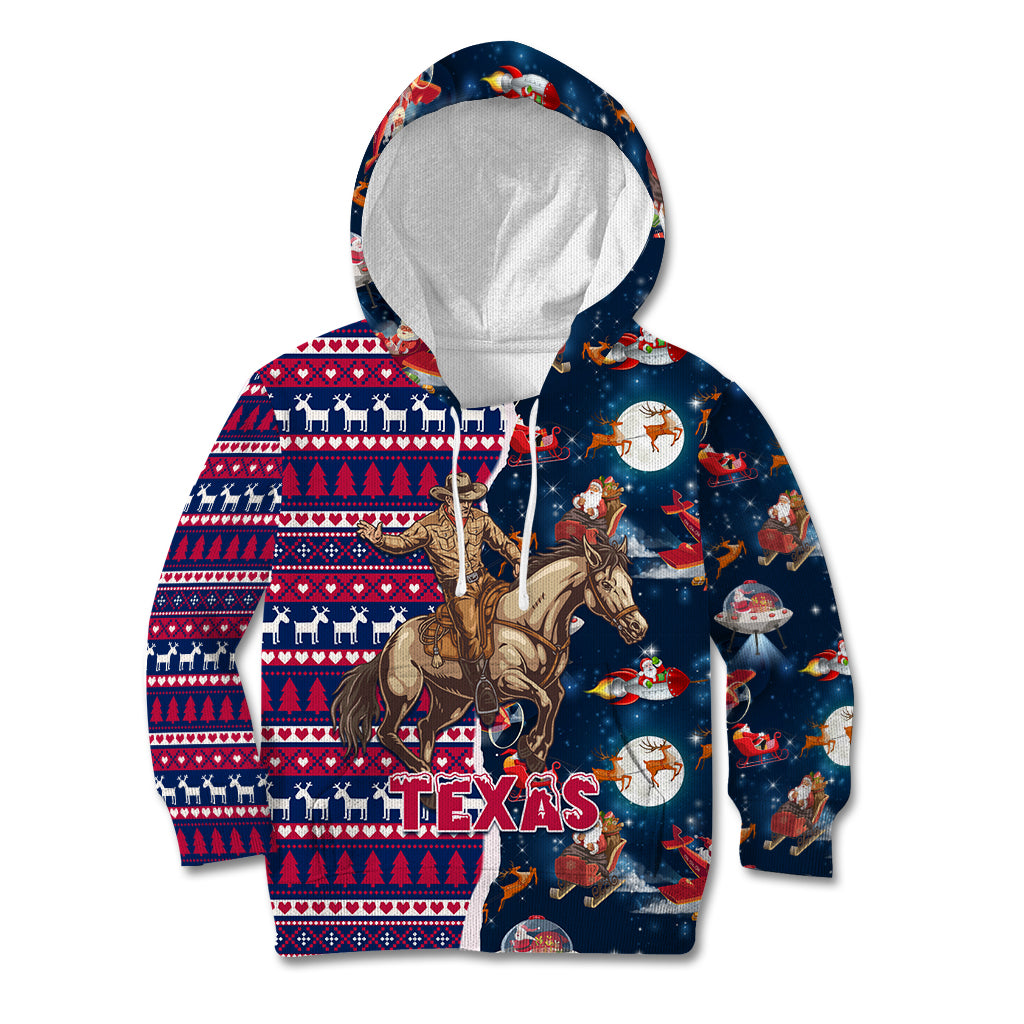 Custom Texas Christmas Kid Hoodie Cowboy With Santa Claus In Space - Wonder Print Shop