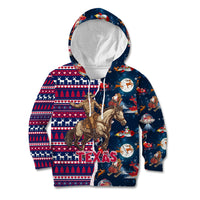 Custom Texas Christmas Kid Hoodie Cowboy With Santa Claus In Space - Wonder Print Shop