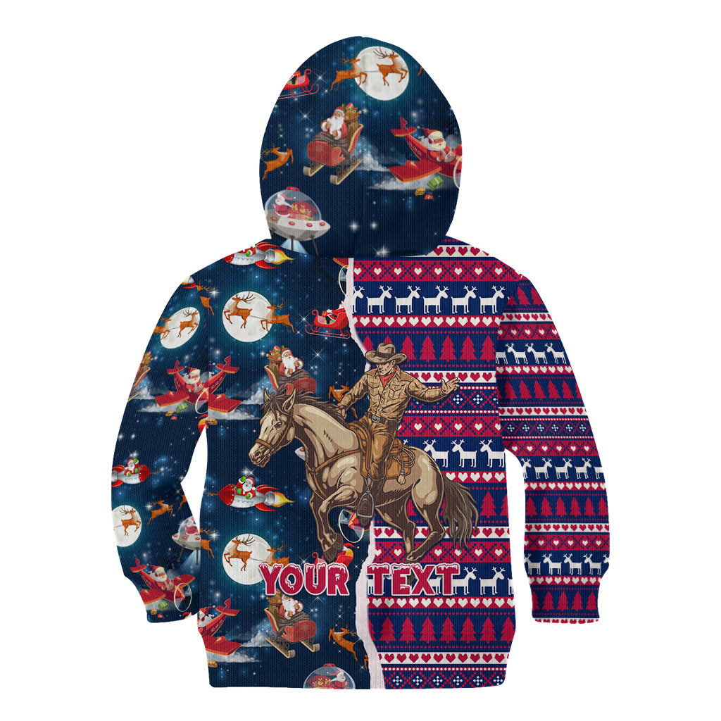 Custom Texas Christmas Kid Hoodie Cowboy With Santa Claus In Space - Wonder Print Shop