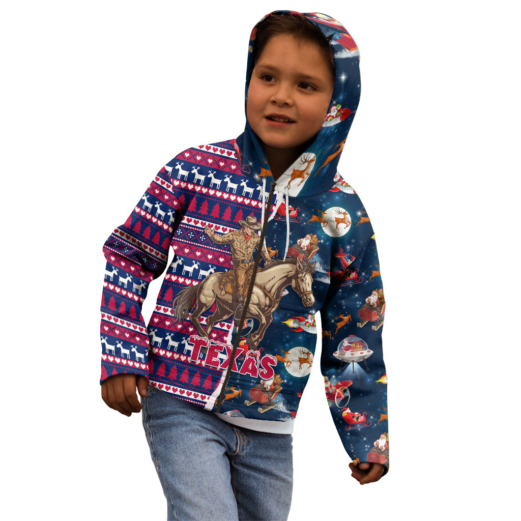 Custom Texas Christmas Kid Hoodie Cowboy With Santa Claus In Space - Wonder Print Shop