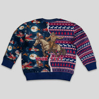 Custom Texas Christmas Kid Ugly Christmas Sweater Cowboy With Santa Claus In Space - Wonder Print Shop