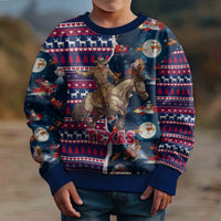 Custom Texas Christmas Kid Ugly Christmas Sweater Cowboy With Santa Claus In Space - Wonder Print Shop