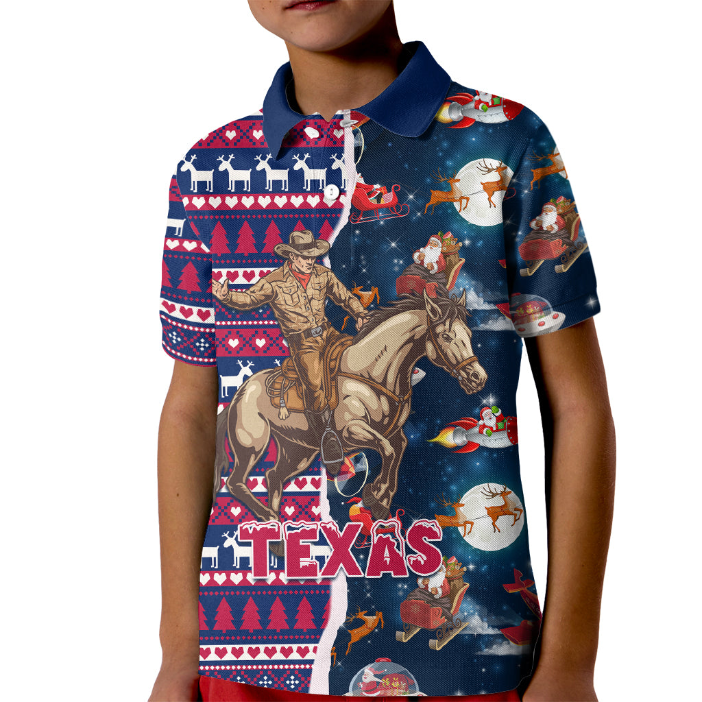 Custom Texas Christmas Kid Polo Shirt Cowboy With Santa Claus In Space - Wonder Print Shop