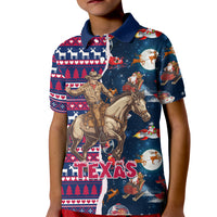 Custom Texas Christmas Kid Polo Shirt Cowboy With Santa Claus In Space - Wonder Print Shop