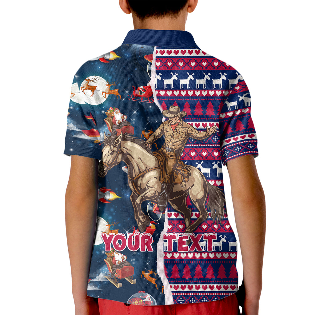 Custom Texas Christmas Kid Polo Shirt Cowboy With Santa Claus In Space - Wonder Print Shop