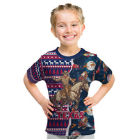 Custom Texas Christmas Kid T Shirt Cowboy With Santa Claus In Space - Wonder Print Shop