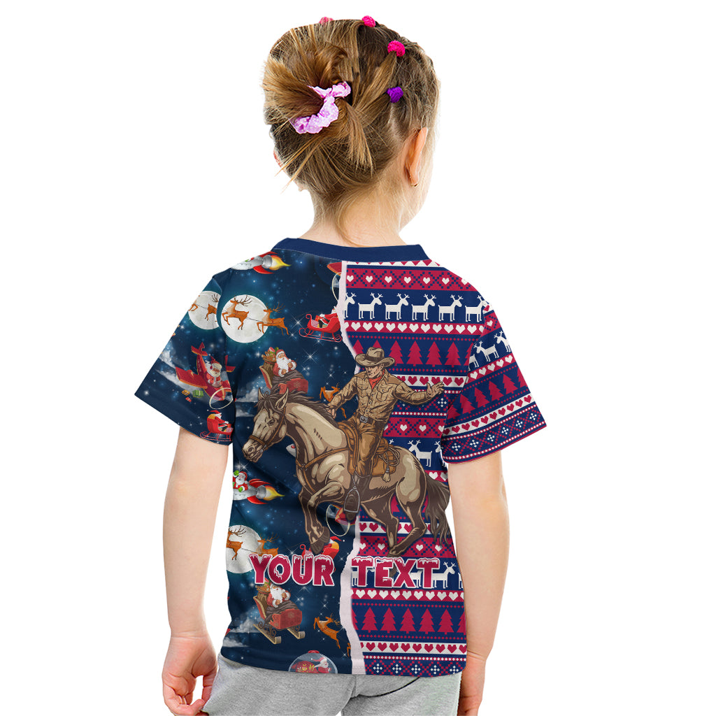 Custom Texas Christmas Kid T Shirt Cowboy With Santa Claus In Space - Wonder Print Shop