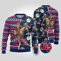 Custom Texas Christmas Ugly Christmas Sweater Cowboy With Santa Claus In Space - Wonder Print Shop