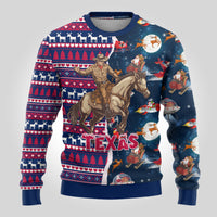 Custom Texas Christmas Ugly Christmas Sweater Cowboy With Santa Claus In Space - Wonder Print Shop