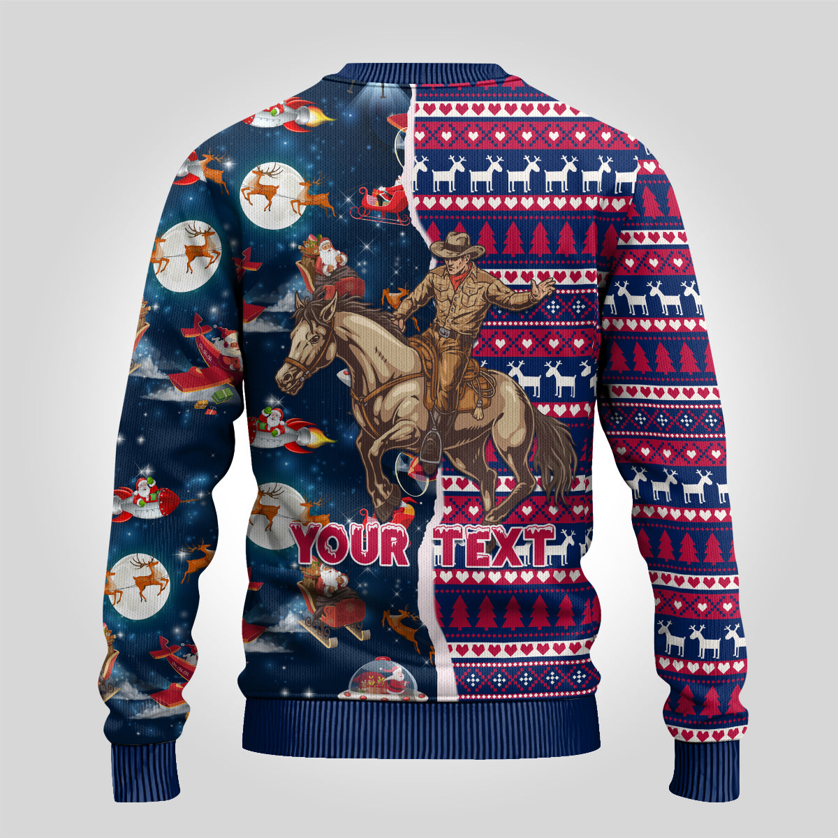 Custom Texas Christmas Ugly Christmas Sweater Cowboy With Santa Claus In Space - Wonder Print Shop