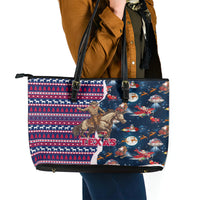 Custom Texas Christmas Leather Tote Bag Cowboy With Santa Claus In Space - Wonder Print Shop
