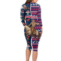 Custom Texas Christmas Long Sleeve Bodycon Dress Cowboy With Santa Claus In Space - Wonder Print Shop