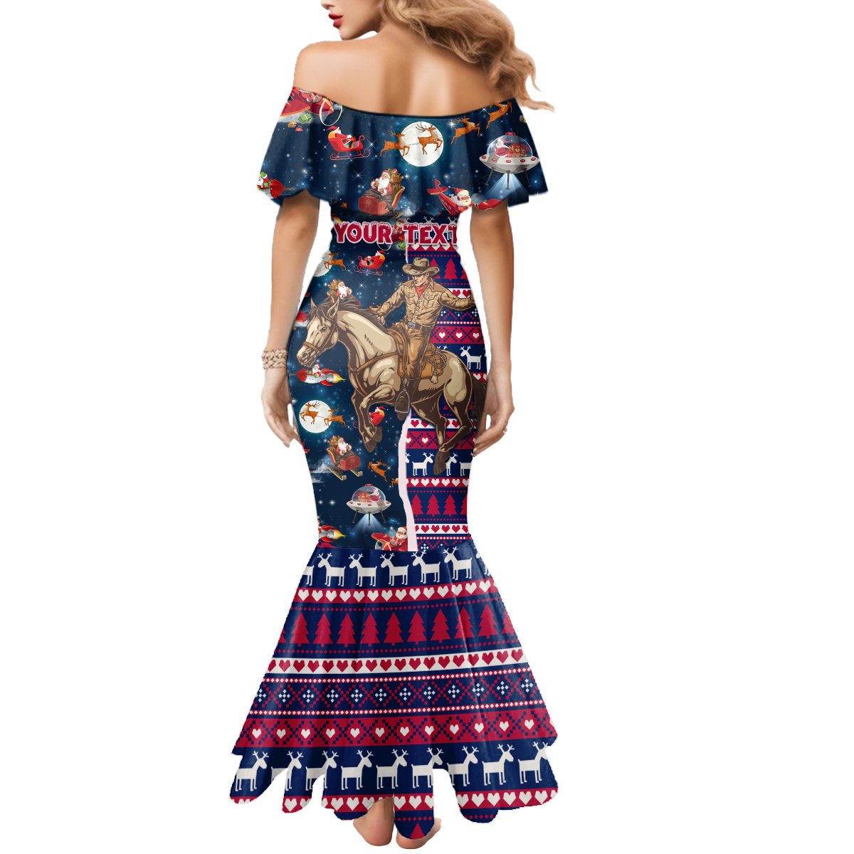Custom Texas Christmas Mermaid Dress Cowboy With Santa Claus In Space - Wonder Print Shop