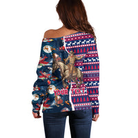 Custom Texas Christmas Off Shoulder Sweater Cowboy With Santa Claus In Space - Wonder Print Shop