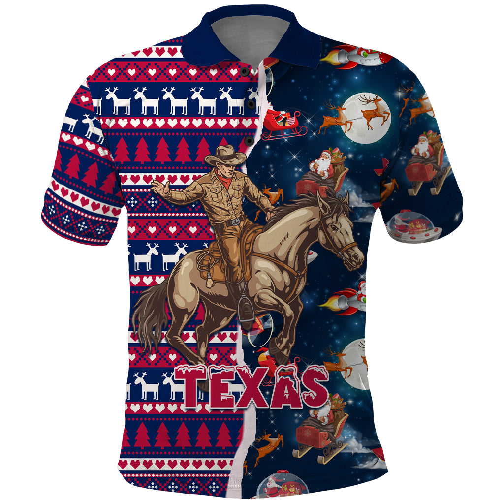 Custom Texas Christmas Polo Shirt Cowboy With Santa Claus In Space - Wonder Print Shop