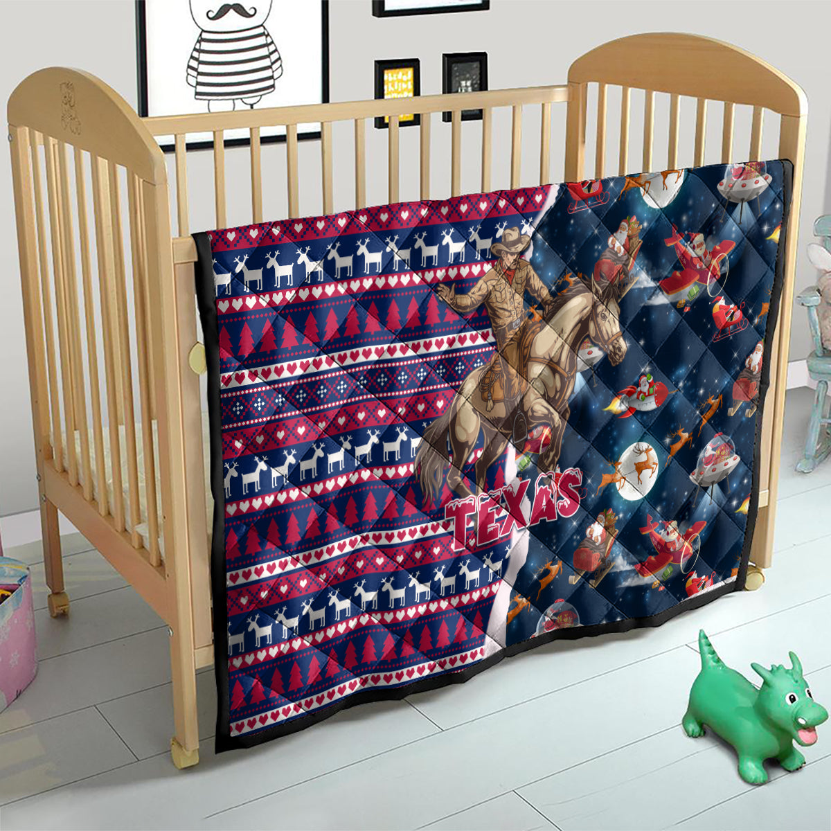 Custom Texas Christmas Quilt Cowboy With Santa Claus In Space - Wonder Print Shop