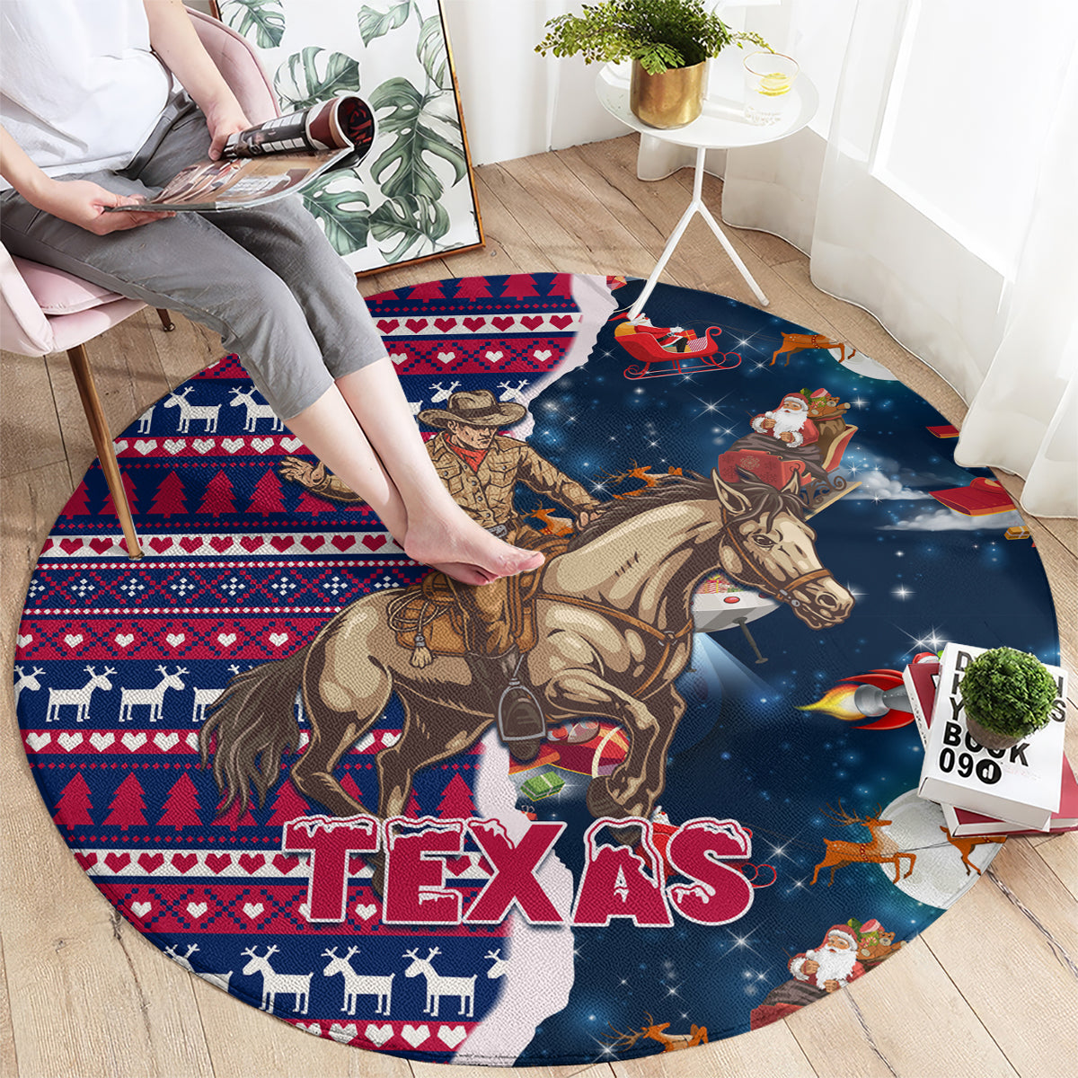 custom-texas-christmas-round-carpet-cowboy-with-santa-claus-in-space