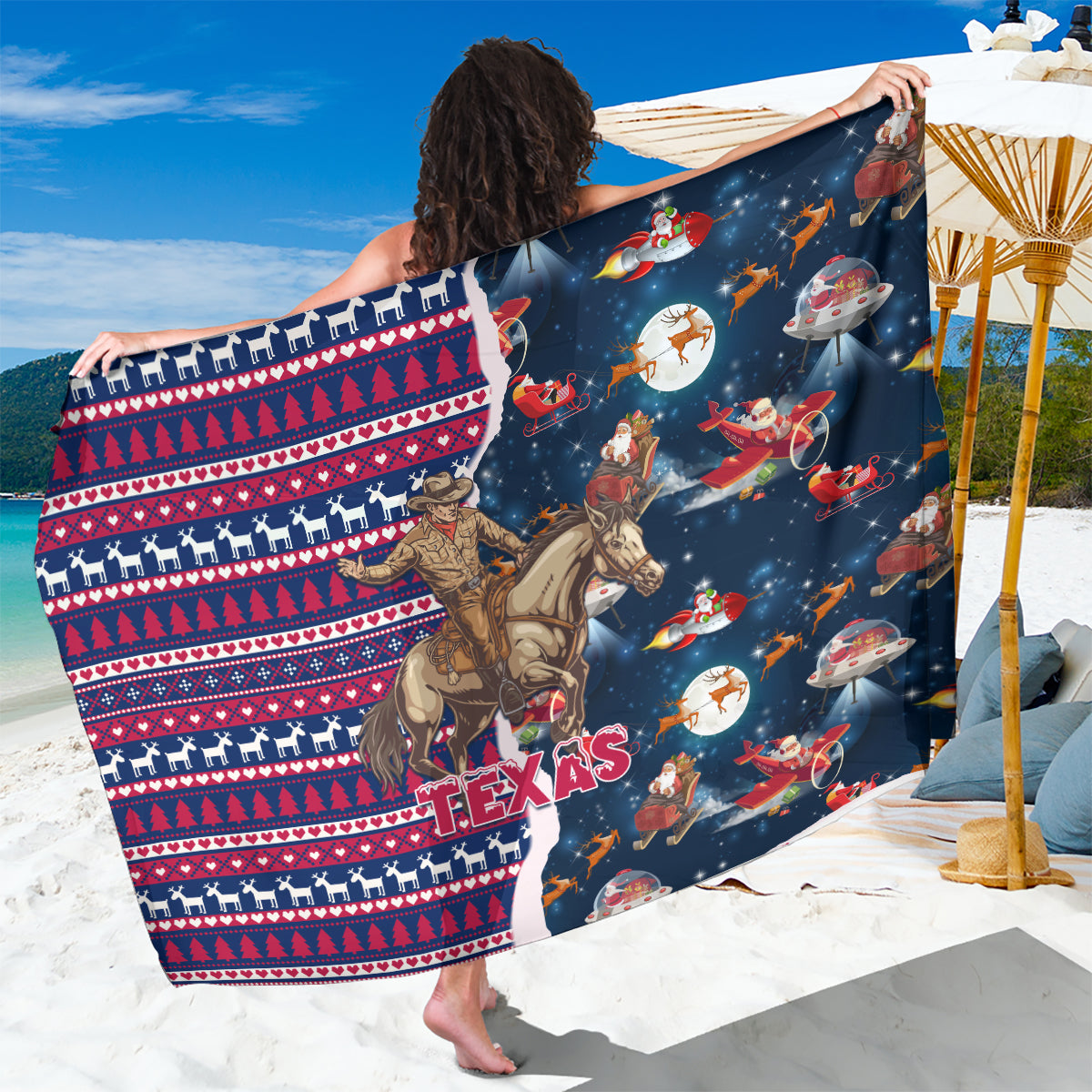 Custom Texas Christmas Sarong Cowboy With Santa Claus In Space - Wonder Print Shop